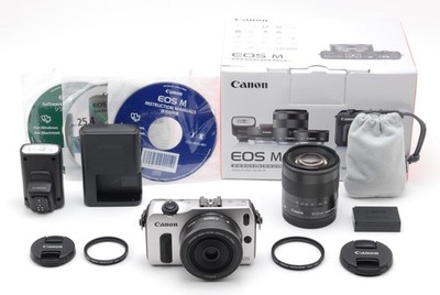  [MINT IN BOX] Canon EOS M 18.0MP white w/22mm 18-55mm 2Lens Kit JAPAN