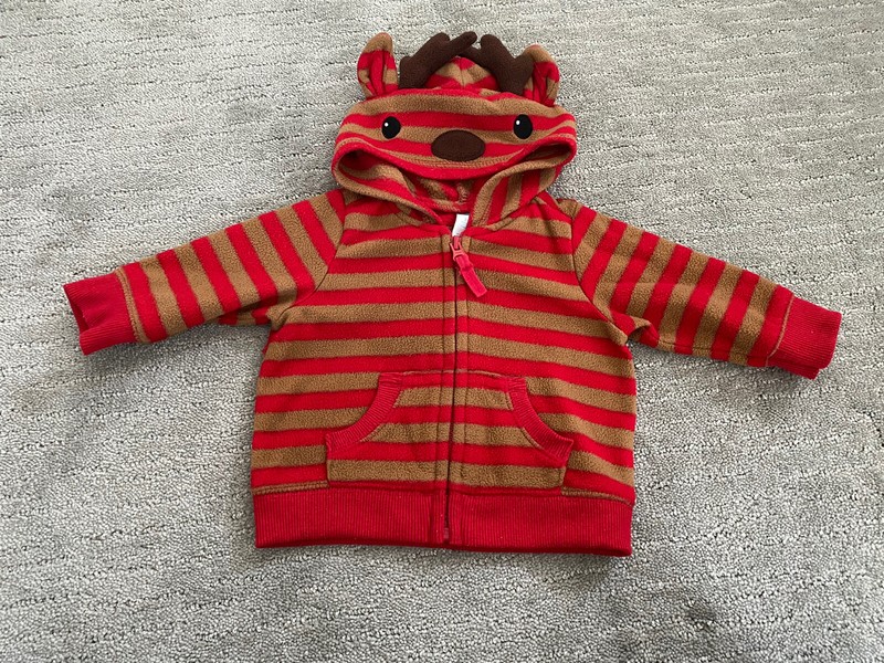 EUC Old Navy Baby Reindeer Fleece Hoodie Girl Boy 3-6m Runs Big Holiday Winter
