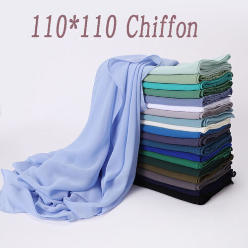 Square Chiffon Hijab Solid Colors Muslim Scarf Ladies Shawls and Wraps 110X110CM - Picture 1 of 52