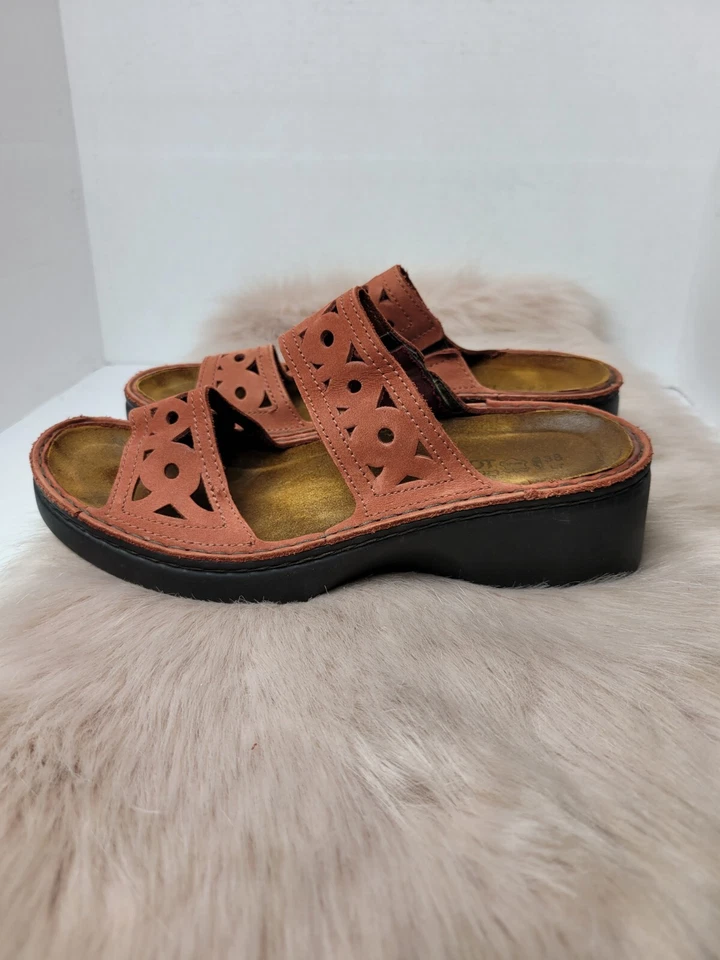 Sandalias Naot Marrón Filigrana Deslizable Cuña Plataforma Correa Mujer Zapatos Talla 10 Foto 3 de 4