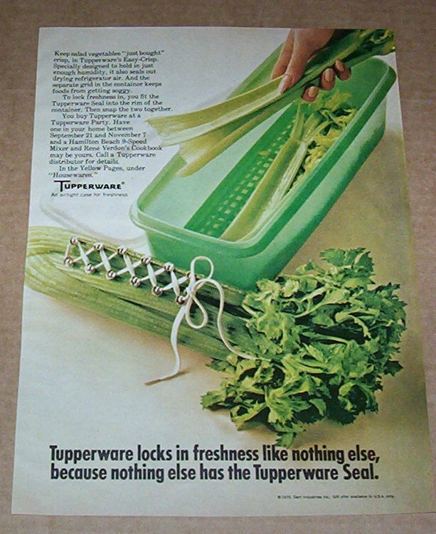 1970 print ad - Tupperware Seal containers lock in freshness Celery ...