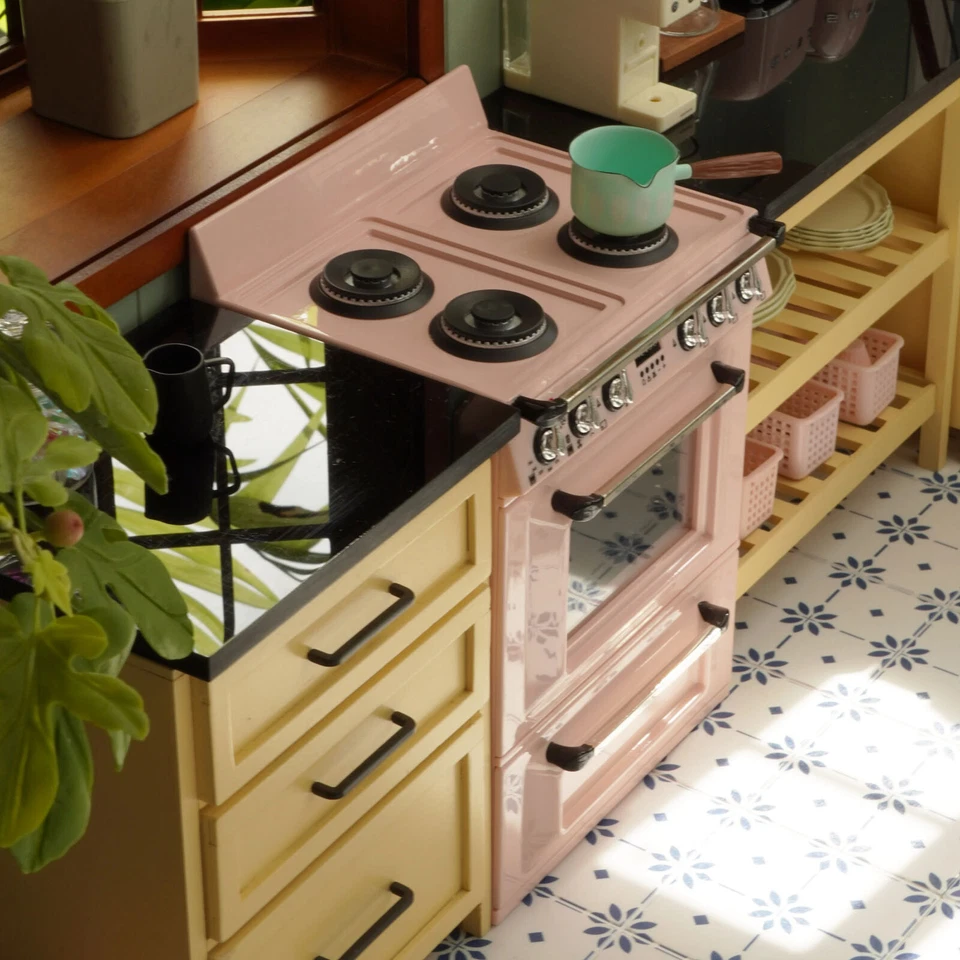Estufa miniatura escala 1/6 para casa de muñecas horno campana extractora muebles de cocina Foto 4 de 4