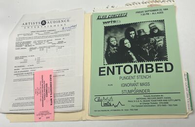 Entombed Concert Contract 1994 Pittsburgh PA