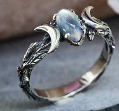 Ethno Design Tibetisches Silber Heil Edelstein Doppel Mond Anti Angst Ring-Geschenk