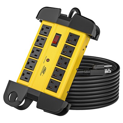 CRST 10-Outlets Heavy Duty Power Strip Metal  2800J Surge Protector 15 ft cord