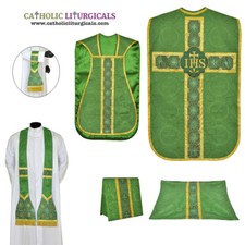 NUEVO Juego de masa de 5 piezas casulla romana verde para violín, vestimenta para violín, casulla
