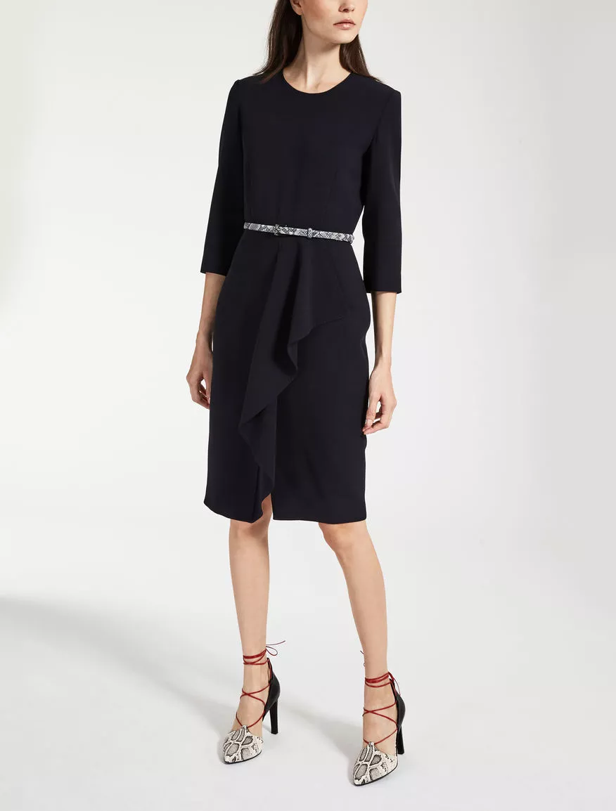 MAX MARA Biacco Crepe Wool Black Dress size 14 US 16 UK 1090 NEW