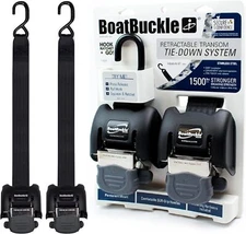 Boat Buckle G2 Retractable Transom Tie-Down Straps Stainless Steel 43x2inch PAIR