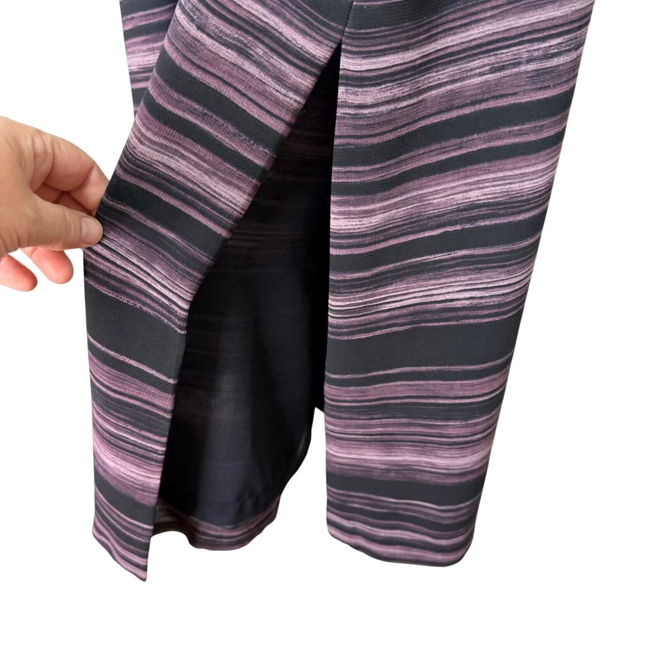 Liz Claiborne Midi Skirt Women’s Size 14 Striped Purple & Black Side Slit - Image 3 of 4