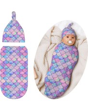     2 Piece mermaid  swaddle,  Blanket Theme Newborn Baby Baby Shower  P 