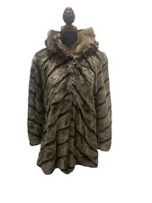 Hannah By Marlo Brown Faux Fur Women’s Hooded Jacket Coat Nwot Size Large