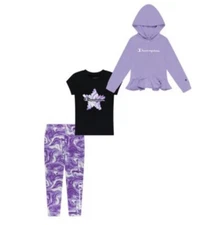 Champion Girls' 3T Heavyweight Toddler Set 3-Piece Hoodie Set NWT Purple