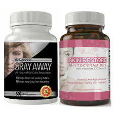 Gray Away Hair Color Restoration and Skin Restore Anti-Aging Dietary Supplements