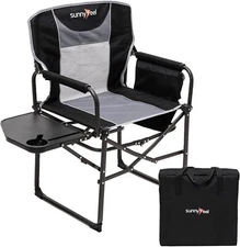 SUNNYFEEL Camping Directors Chair, Heavy Duty,Oversized Portable Black 