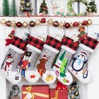 Set of 5 Christmas Stockings Gray Burlap Buffalo Red Plaid