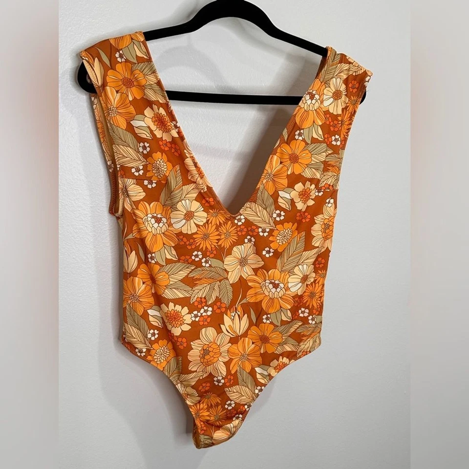 Zara Retro Floral Swimsuit in Beige and Orange - Image 4 of 4