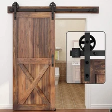 5-16FT Single Wood Sliding Barn Door Hardware Kit 5FT Basic Black Big Spoke Whee