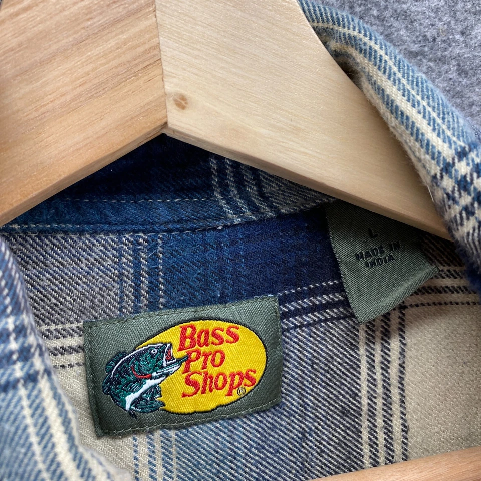 Bass Pro Shops Shirt Men L Large Blue Plaid Button Up Collared Long Sleeve - Image 3 of 4