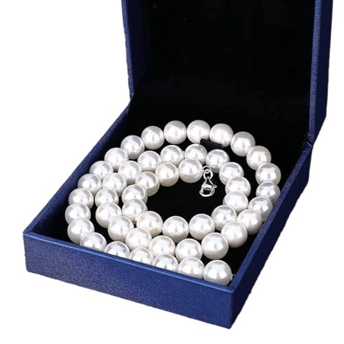 Unisex Pearl Necklace Sterling Silver 8mm Shell Pearl Strand Choker Gift 46cm - Picture 3 of 7