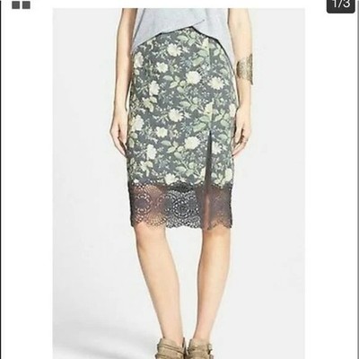 Free People Story Teller Twilight Romantic Floral Lace Whimsy Skirt 4 Gray Fem