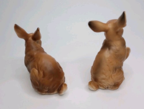 Lefton Brown Rabbit Vintage Pair of Figurines Easter Bunny H6664 Japan 4 1/2" - Picture 3 of 6