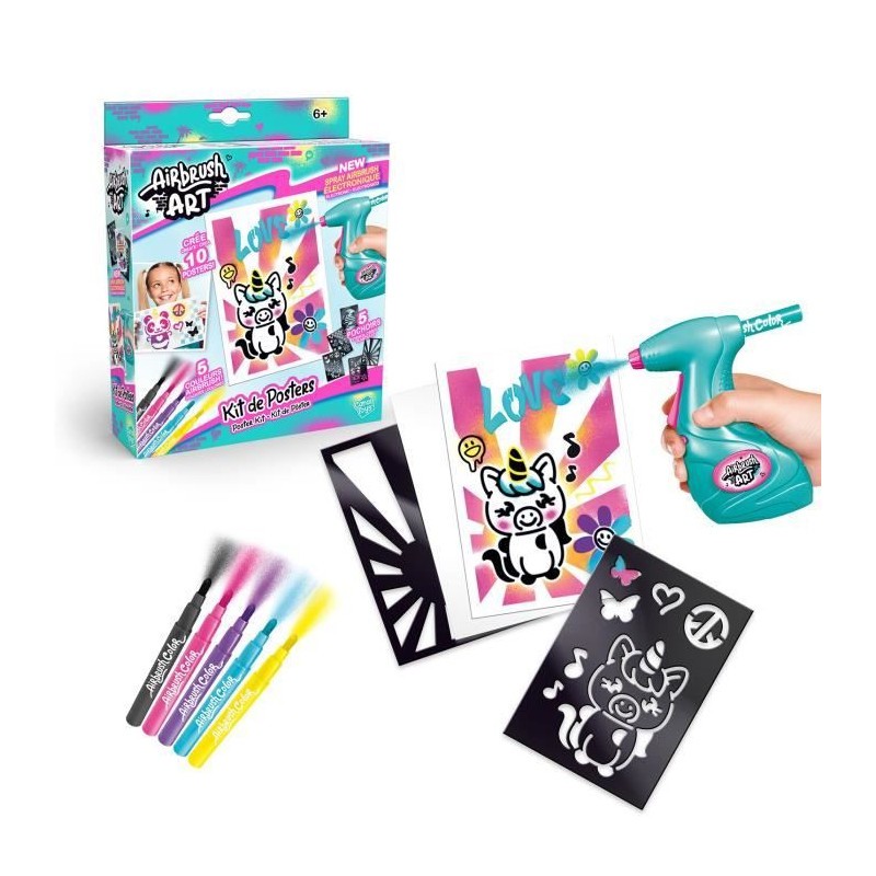 Airbrush Art spray électronique Canal Toys : kit loisirs créatifs et dessin au pochoir