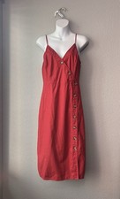 Express Red Sleeveless Midi Summer Dress Medium Smocked Button Front Cotton