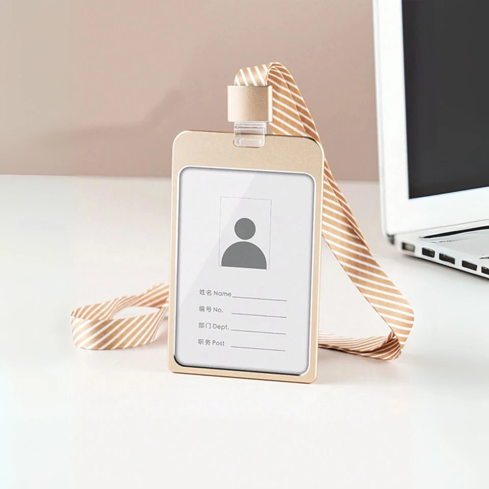 Soporte de placa de identificación de aluminio con gancho de metal desmontable cordón de cuello soporte vertical Foto 3 de 4