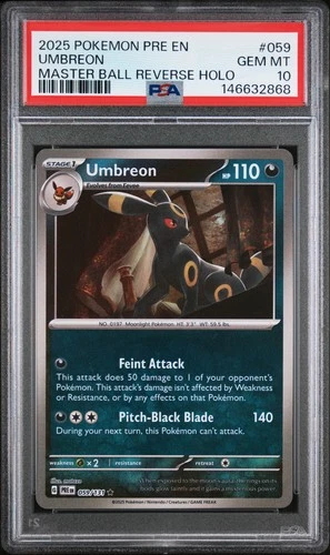 2025 POKEMON PRE EN-PRISMATIC EVOLUTIONS MASTER BALL REVERSE HOLO UMBREON PSA 10