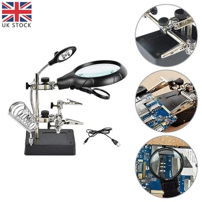 2.5 7.5 10X LED Light Helping Hands Magnifier Soldering Station Magnifying Glass