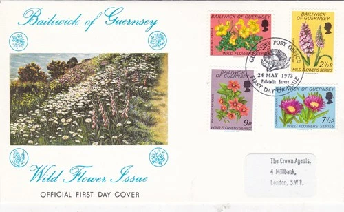 Guernsey 1972 Wild Flowers FDC Special cancel + insert typed VGC