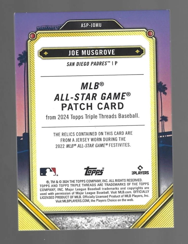 Joe Musgrove 2024 Topps Triple Treads All Star Patches Triple Patch 5/9 💲 - Image 3 of 3