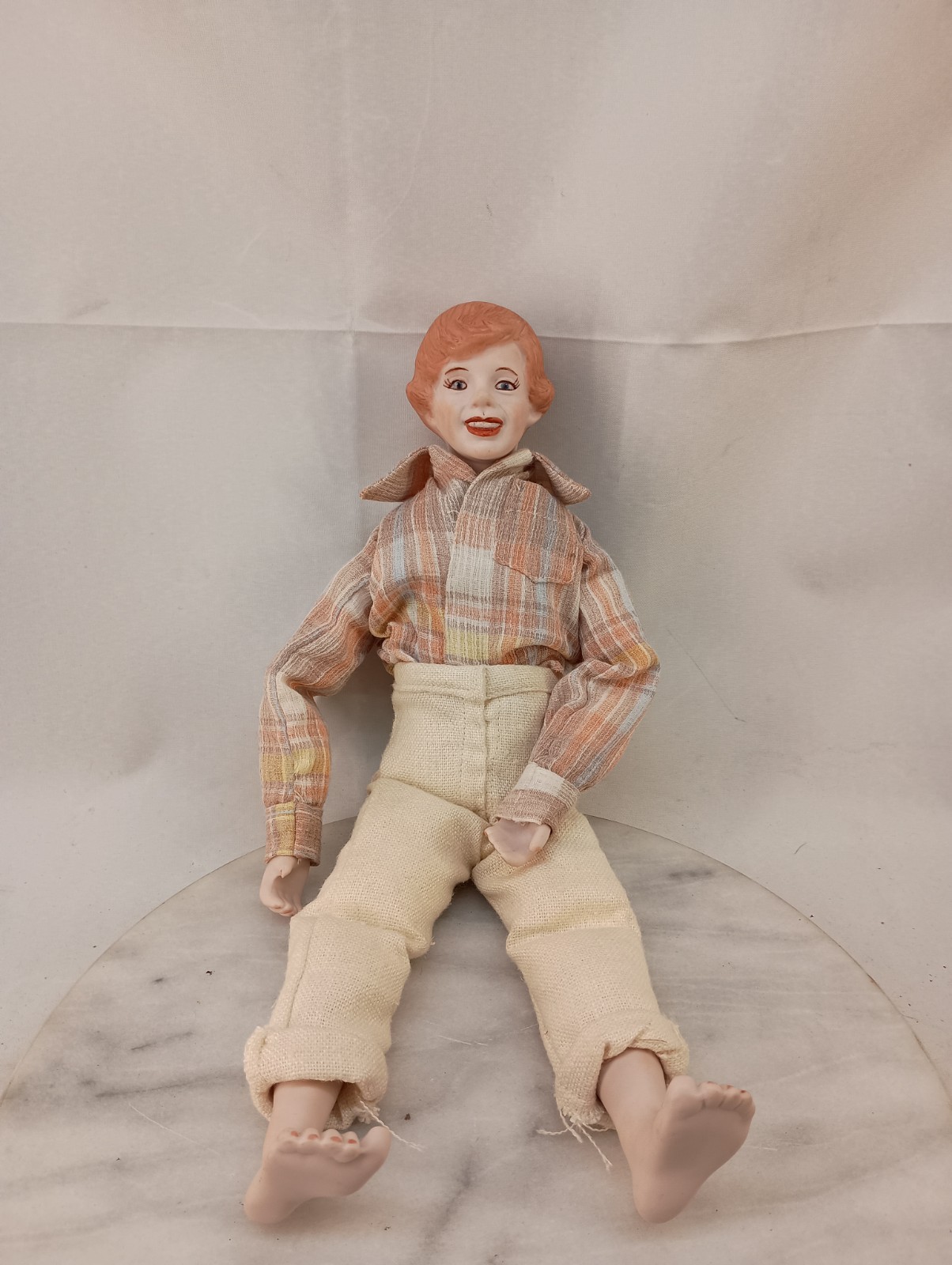 Vintage 14 Inch Life Like Porcelain Doll Flexible Boy With Red Hair