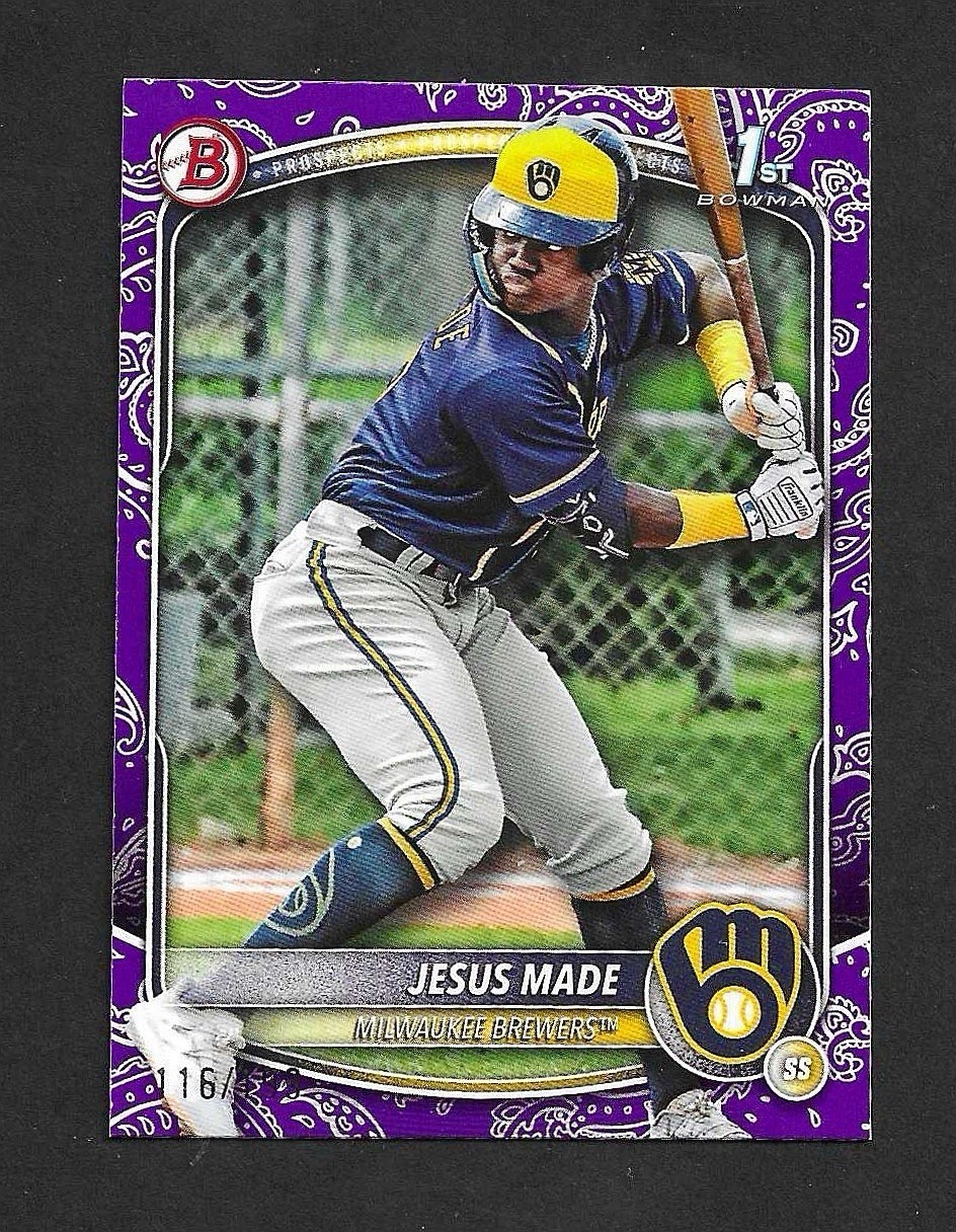 JESUS MADE 2025 Bowman Prospects Purple Pattern /199 #BP-66 1st RC Brewers