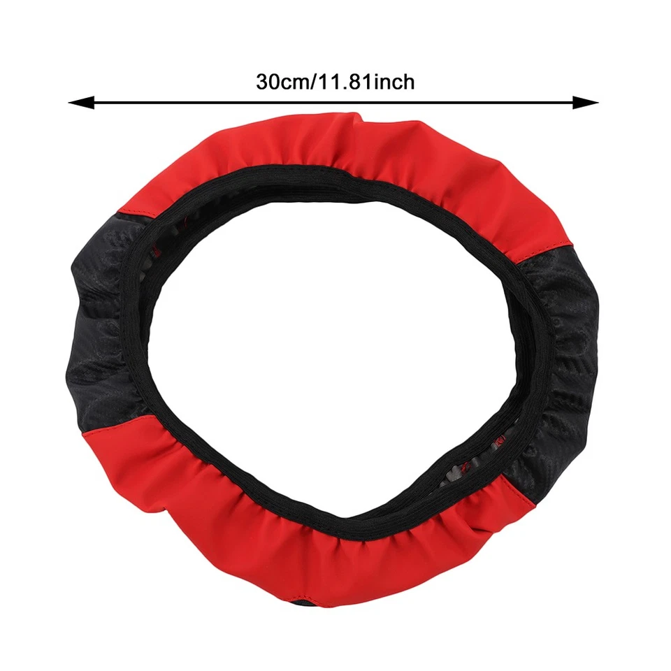 15''/38cm Black-Red Car Steering Wheel Cover Anti-slip Protector Accessories Foto 3 de 4