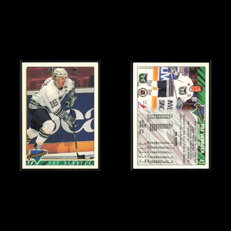 Pat Verbeek #47 1993 Topps Premier Hartford Whalers Hockey Card NHL NM - Image 3 of 3
