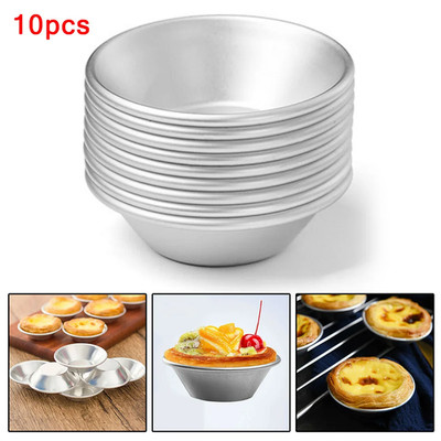 10Pcs Reusable Aluminum Alloy Egg Tart Mold Baking Accessories Cookie Pudding Mo