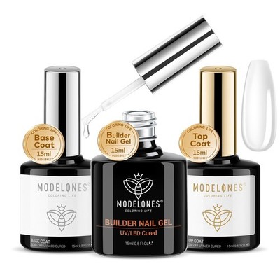 Modelones Builder Gel mit Decklack und Base 7 ml (1er Pack), transparent 