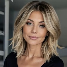 Short Wave Bob Ombre Light Golden Blonde Highlight Human Hair Lace Front Wigs