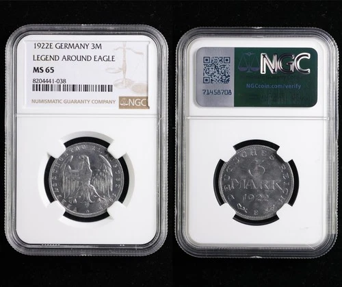 1922E GERMANY 3M LEGEND AROUND EAGLE NGC MS 65 01