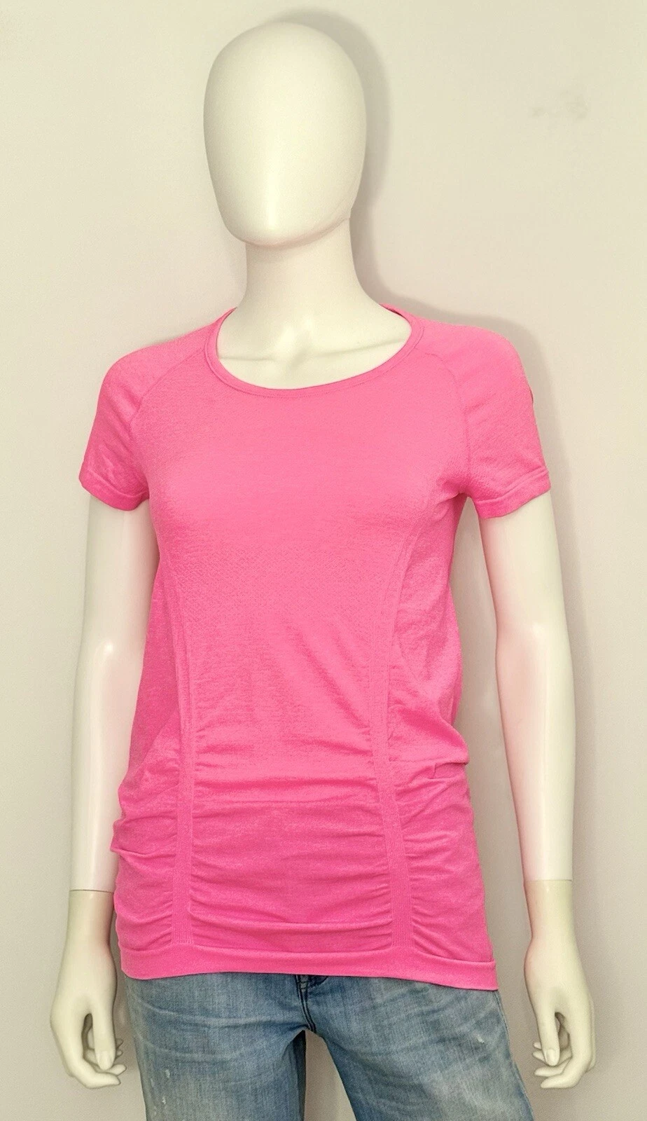 Athleta Fastest Track Tee Womens S Pink Short Sleeve Seamless T Shirt Logo NWOT