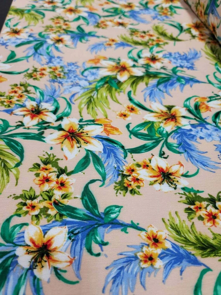 Tela Vendida Por Yarda Rayón Callis Texturizada Floral Flores Tropical Hawaiano Foto 3 de 4