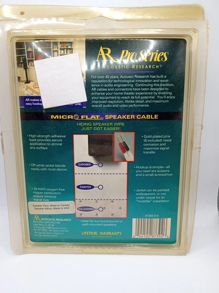 NEW Home Theater Pro Acoustic Research Micro Flat Speaker Cable GOLD PLATED PINS - Image 4 of 4