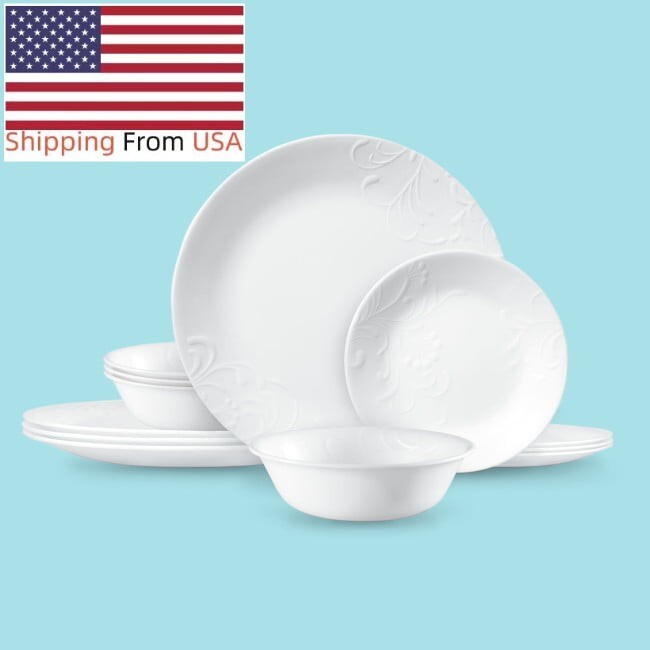 Corelle&reg; Madeline Embossed, 12 Piece, White, Dinnerware Set