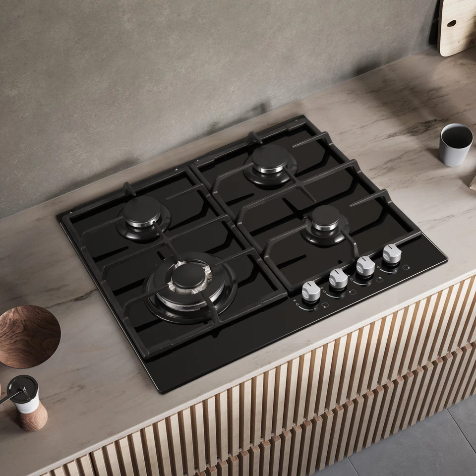 60CM Table de cuisson à gaz en verre encastrable Cuisinière à gaz 4 feux inox - Photo 2/4