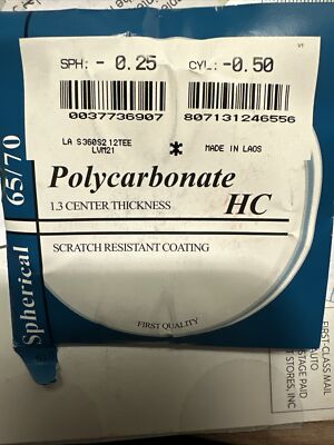Polycarbonate HC 1.3 Center Thickness SPH -0.25 CYL -0.50 0037736907, First Qual