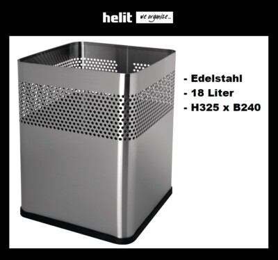 HELIT Edelstahl Papierkorb silber 18 Liter H 325 x B 240 x T 240 mm quadratisch 