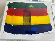 Abstraktes buntes Bild - gemalt auf Glasrückseite - Schwarzer Leuchtturm