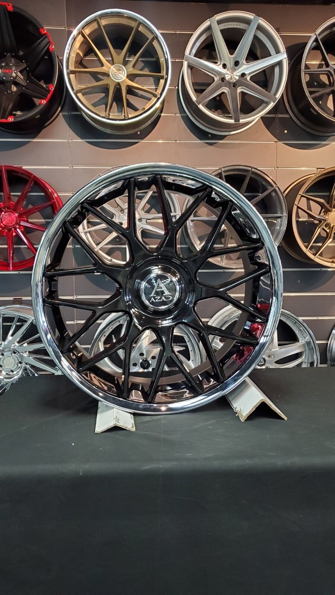 24 Inch Azad AZV02 Gloss Black Chrome Lip Wheels Staggered 24x9