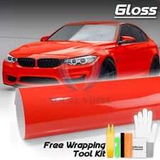 Gloss Red Glossy Vinyl Car Wrap Sticker Decal Bubble Free Sheet Film